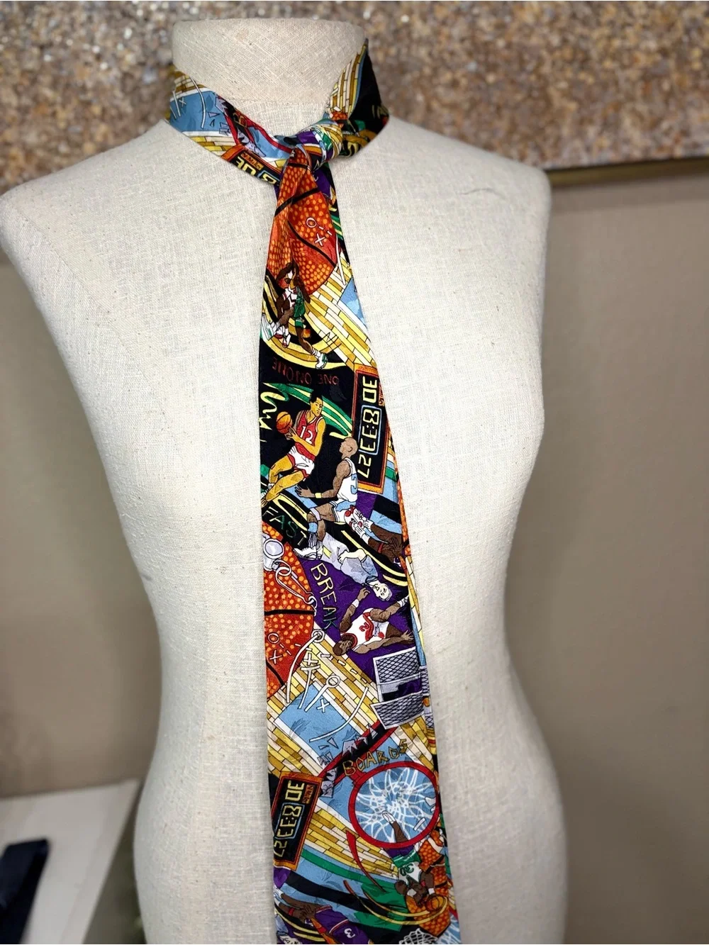 Vintage Nicole Miller 1992 Silk Basketball Tie Novelty Sports Pop Art Retro 90s